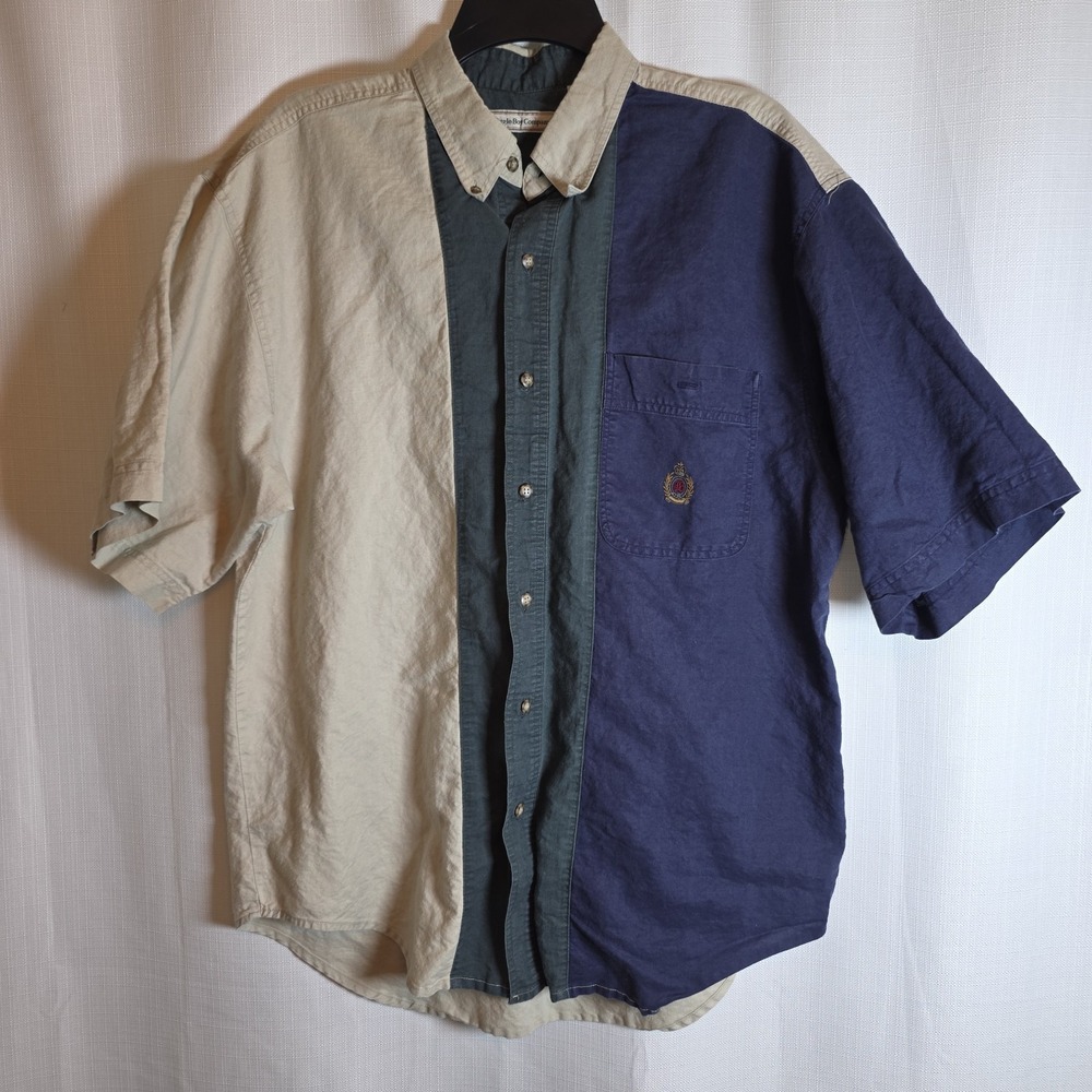 Vintage Bugle Boy Company Shirt Mens XL Blue Colorblock Western Retro Denim